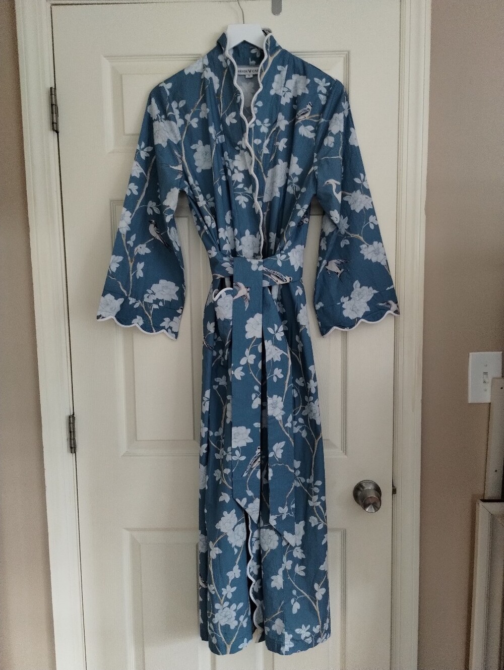Heidi Carey Blue Floral Cotton Robe with Belt Small